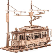 3D Wooden Tram Model Kit Mechanical Gear Drive Puzzle DIY Build - Kwikley