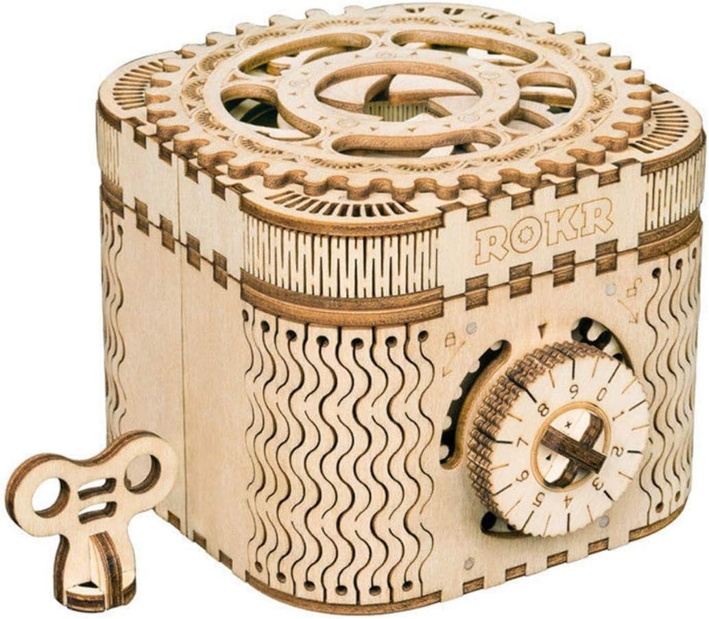 3D Wooden Treasure Box Puzzle Secret Password Lock DIY Model Kit - Kwikley