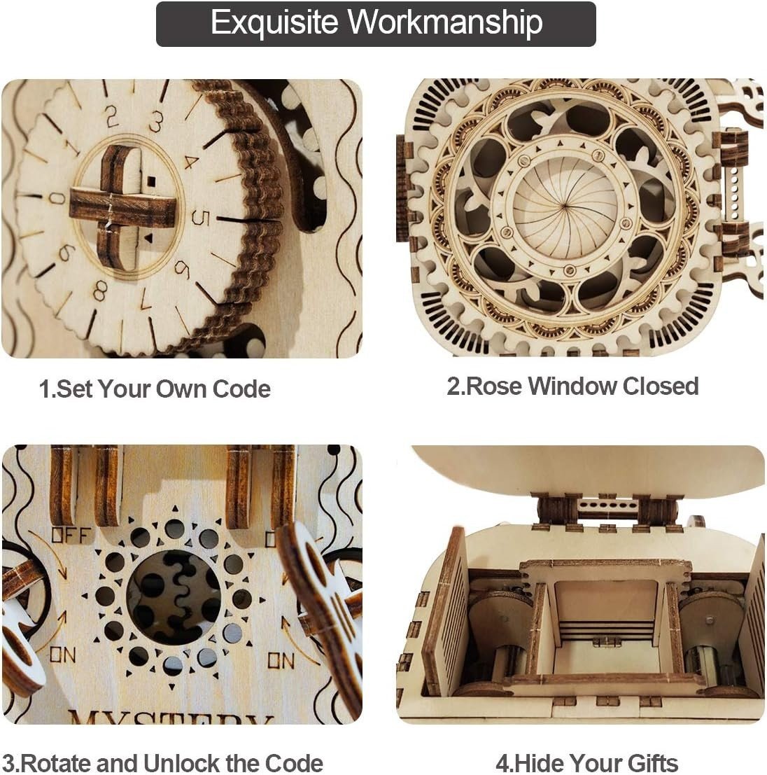 3D Wooden Treasure Box Puzzle Secret Password Lock DIY Model Kit - Kwikley