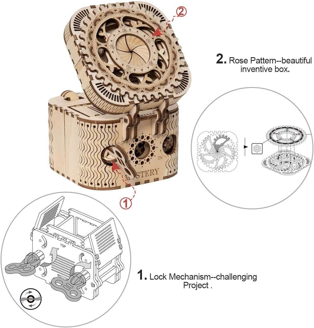 3D Wooden Treasure Box Puzzle Secret Password Lock DIY Model Kit - Kwikley