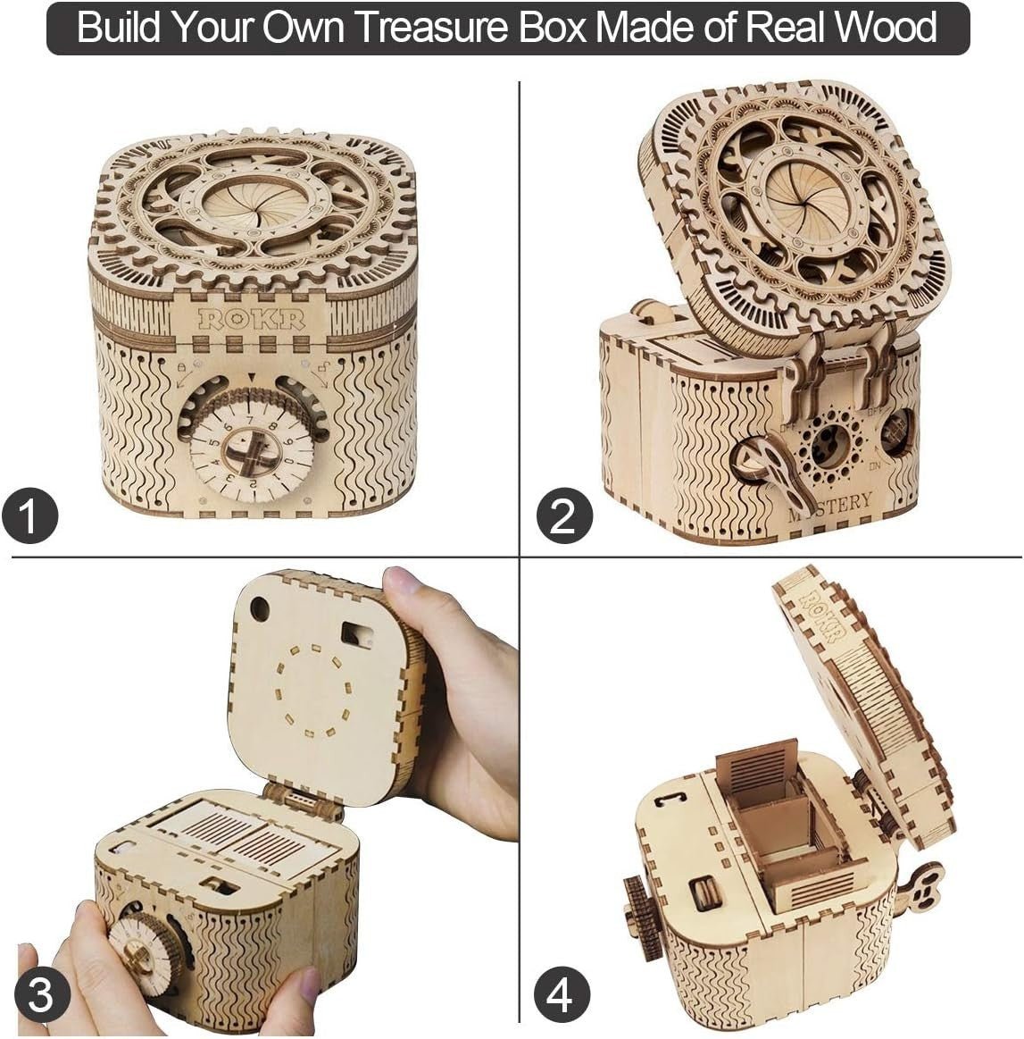 3D Wooden Treasure Box Puzzle Secret Password Lock DIY Model Kit - Kwikley