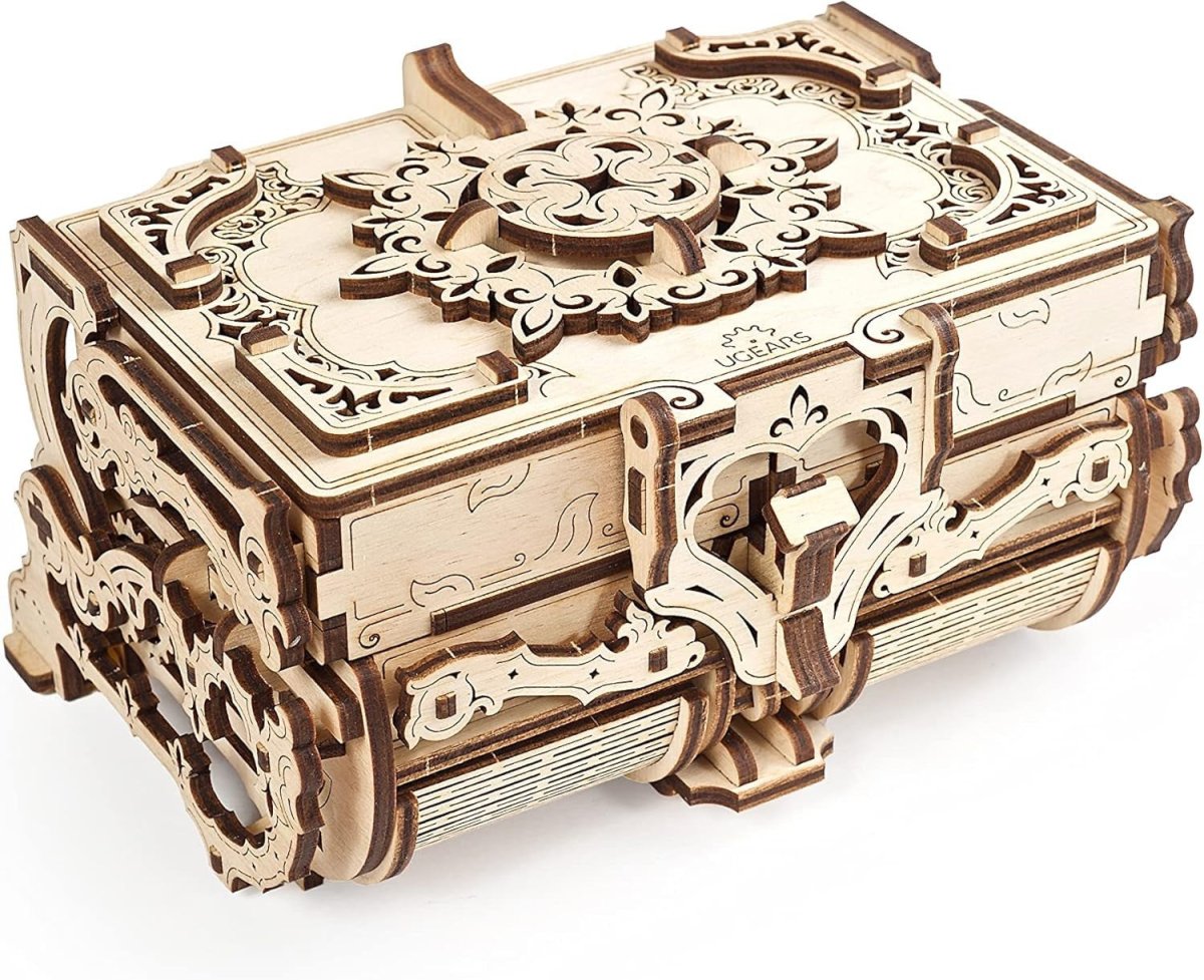 3D Wooden Treasure Chest Puzzle Box Secret Storage Lock Kit 185PCS DIY - Kwikley