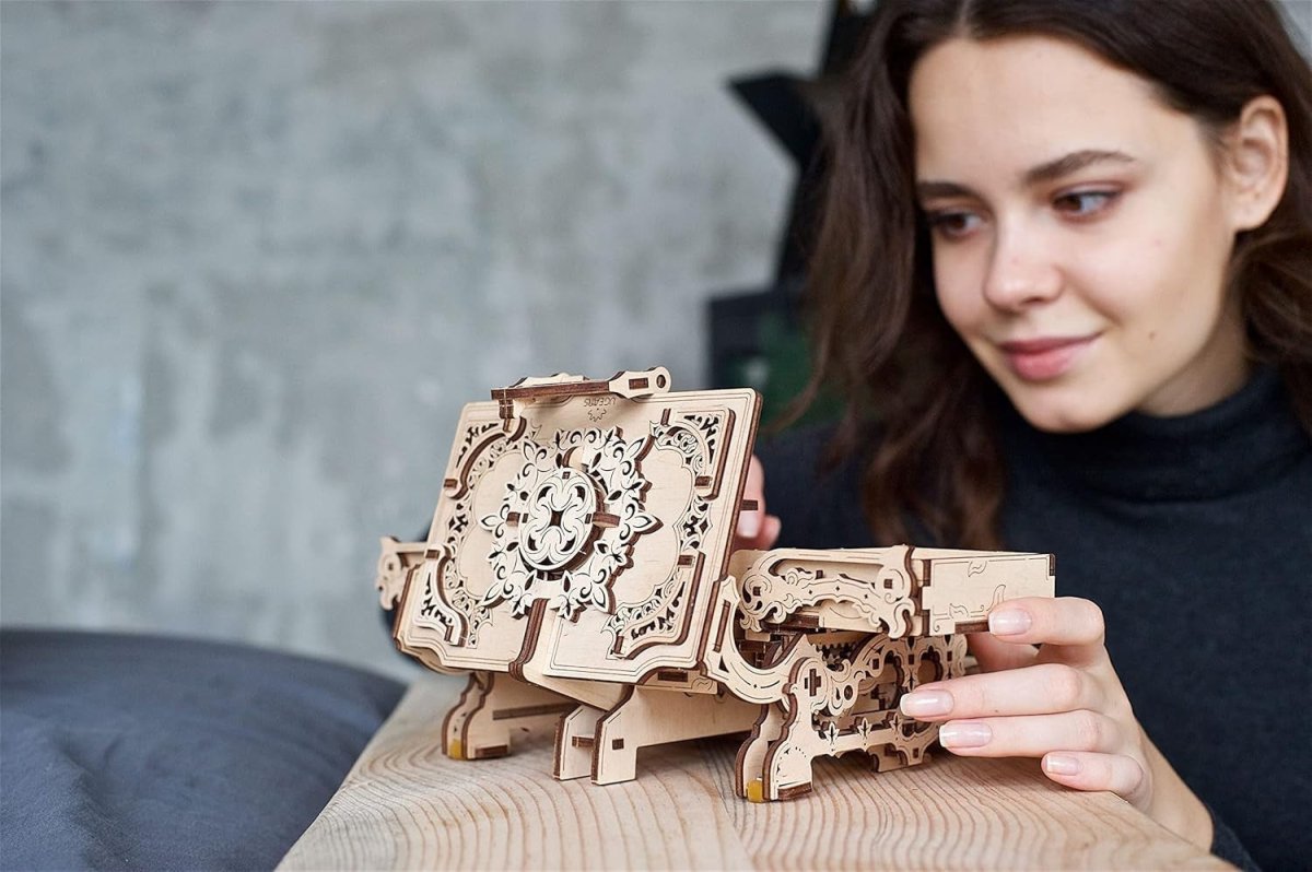 3D Wooden Treasure Chest Puzzle Box Secret Storage Lock Kit 185PCS DIY - Kwikley
