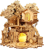 3D Wooden Treehouse Puzzle DIY Miniature House Kit LED Home Decor - Kwikley