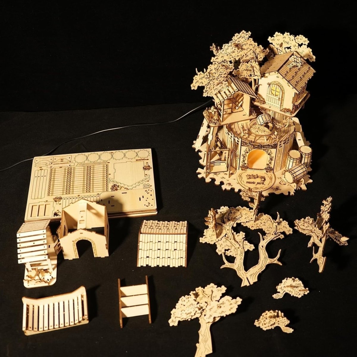 3D Wooden Treehouse Puzzle DIY Miniature House Kit LED Home Decor - Kwikley