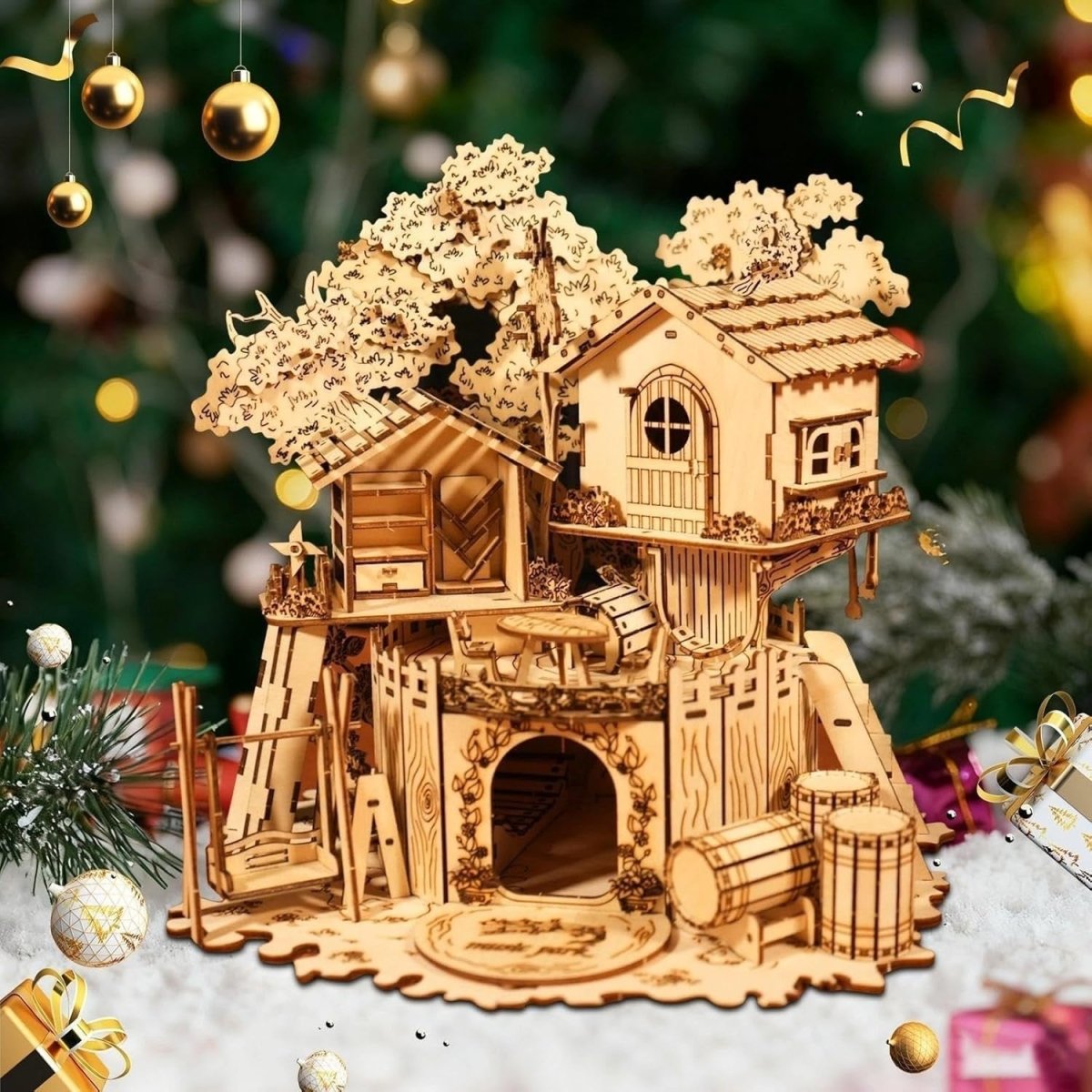 3D Wooden Treehouse Puzzle DIY Miniature House Model Desk Decor Gift - Kwikley