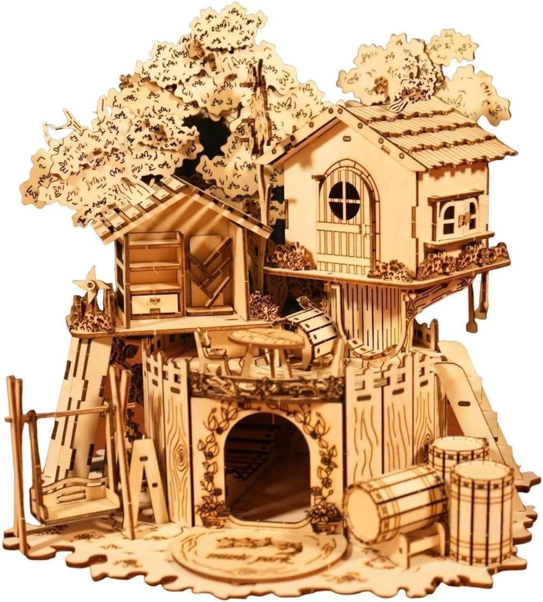 3D Wooden Treehouse Puzzle DIY Miniature House Model Desk Decor Gift - Kwikley