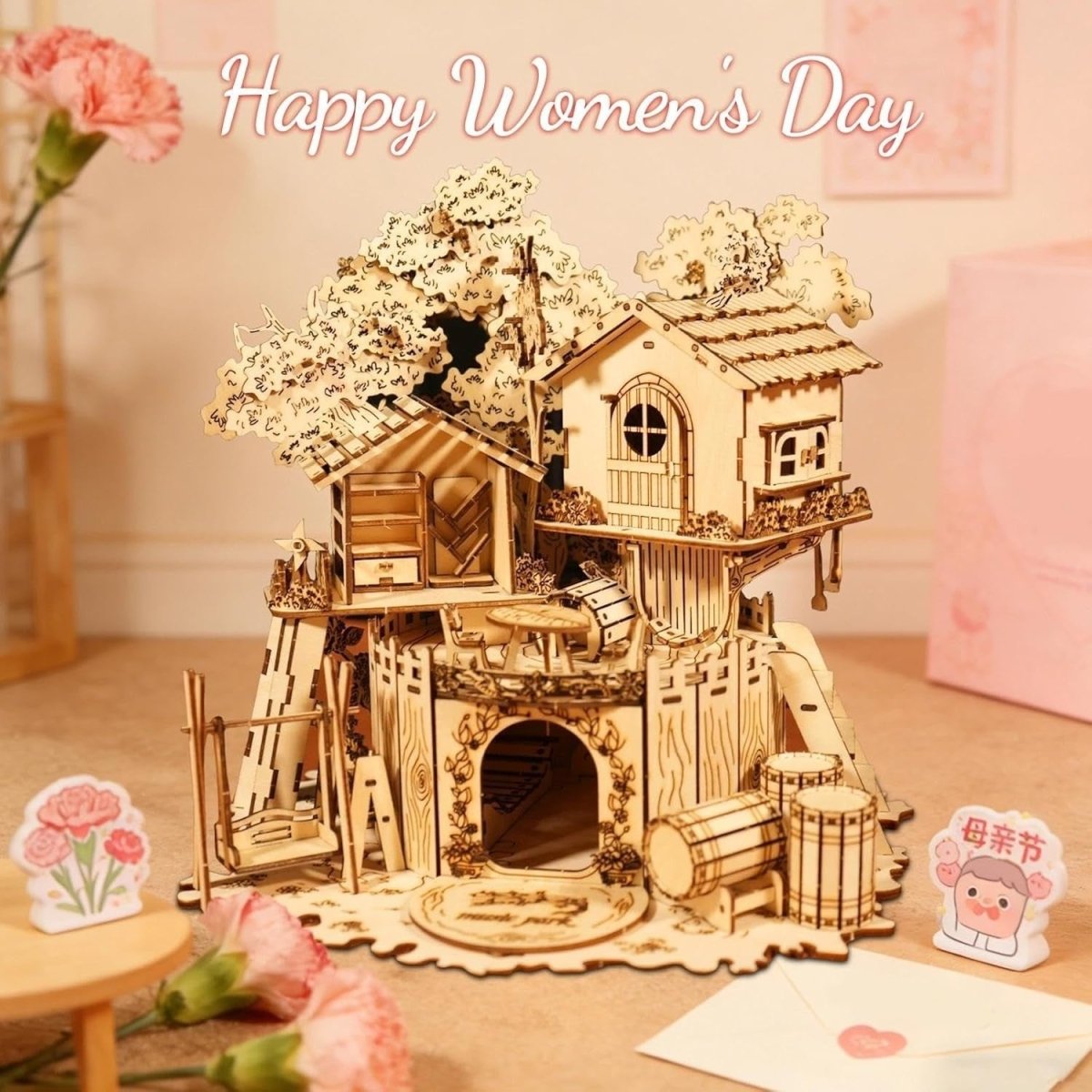 3D Wooden Treehouse Puzzle DIY Miniature House Model Desk Decor Gift - Kwikley