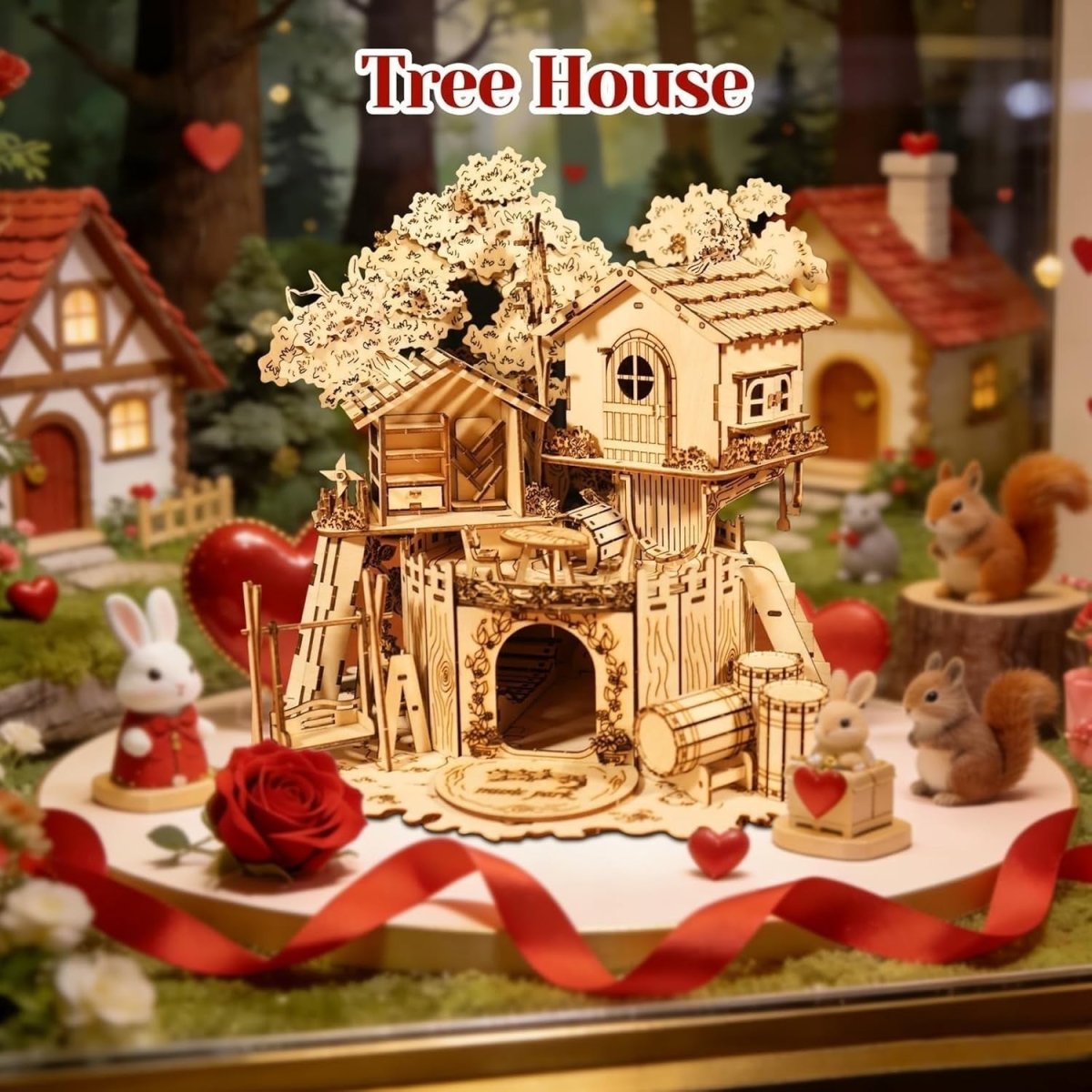 3D Wooden Treehouse Puzzle DIY Miniature House Model Desk Decor Gift - Kwikley