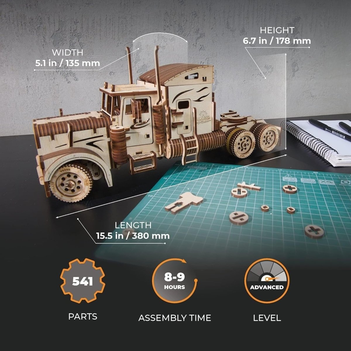 3D Wooden Truck Puzzle Mechanical Model Kit Working Engine DIY Build - Kwikley