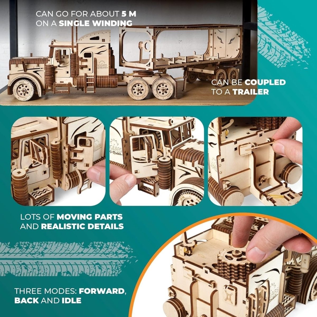 3D Wooden Truck Puzzle Mechanical Model Kit Working Engine DIY Build - Kwikley