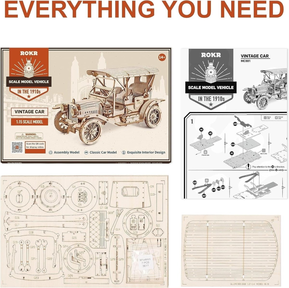 3D Wooden Vintage Car Puzzle DIY Mechanical Model Kit Adult Gift 296PCS - Kwikley