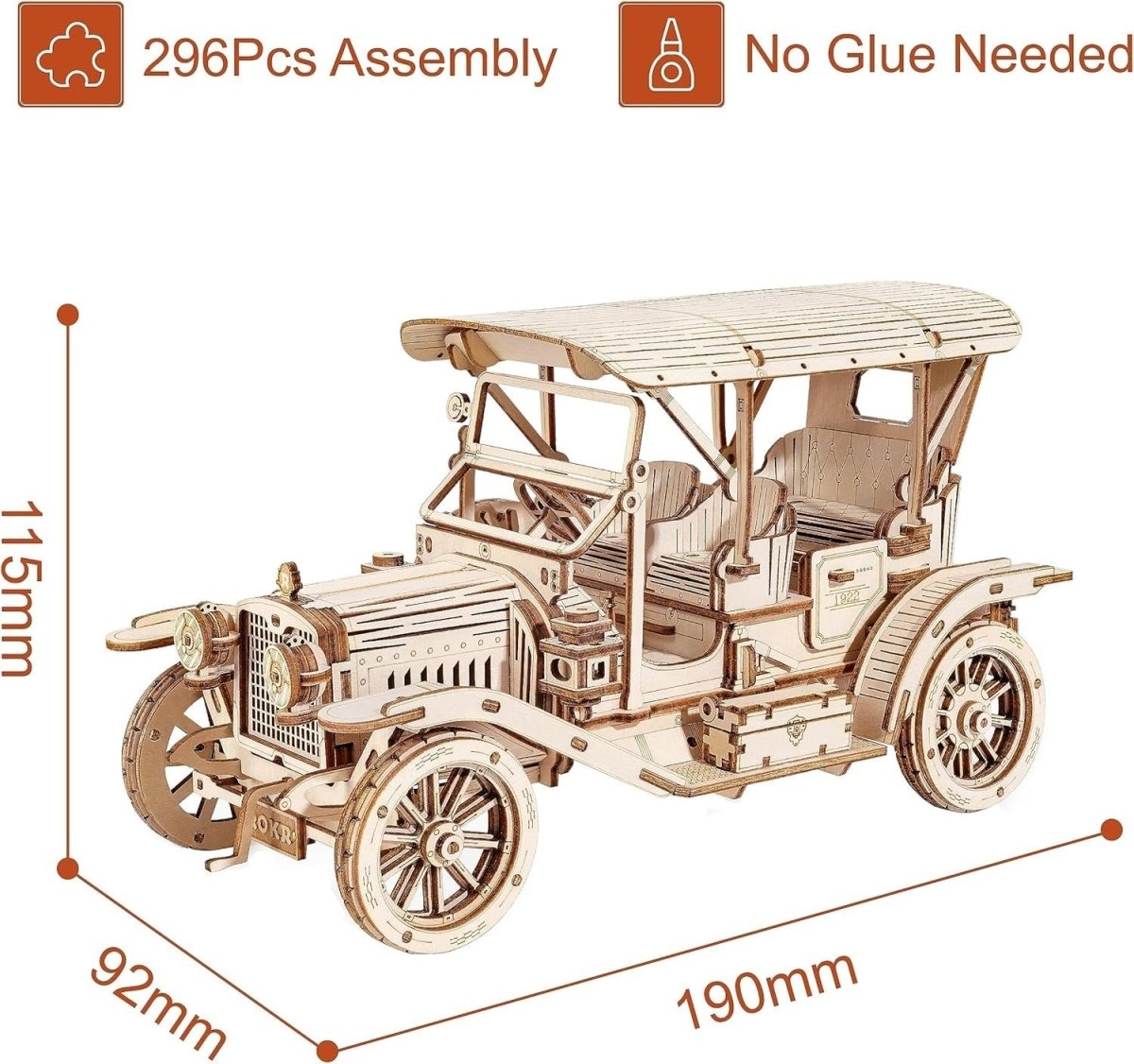 3D Wooden Vintage Car Puzzle DIY Mechanical Model Kit Adult Gift 296PCS - Kwikley