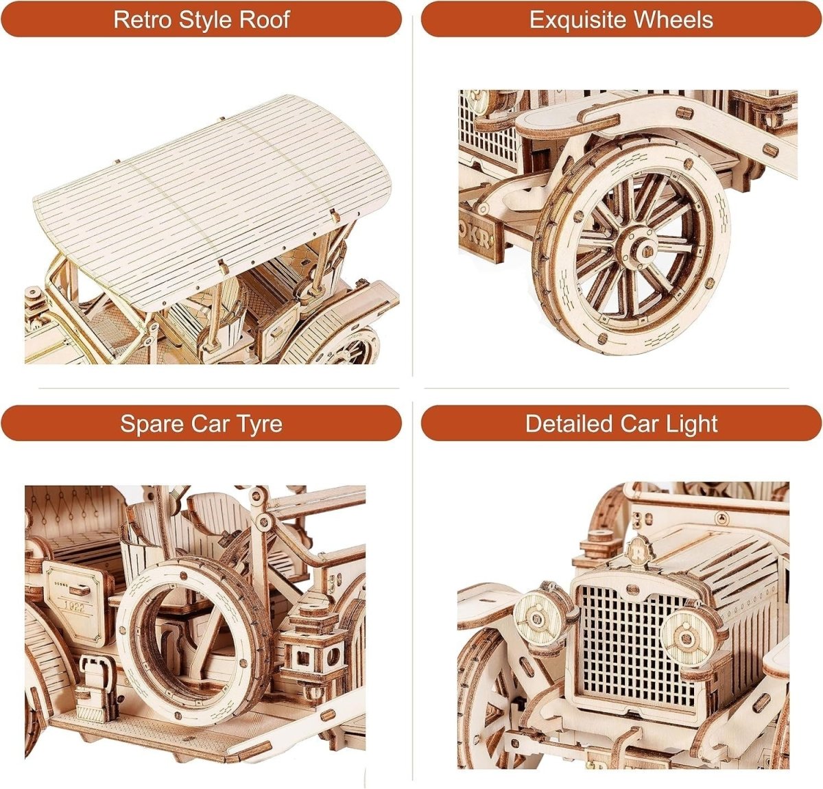3D Wooden Vintage Car Puzzle DIY Mechanical Model Kit Adult Gift 296PCS - Kwikley