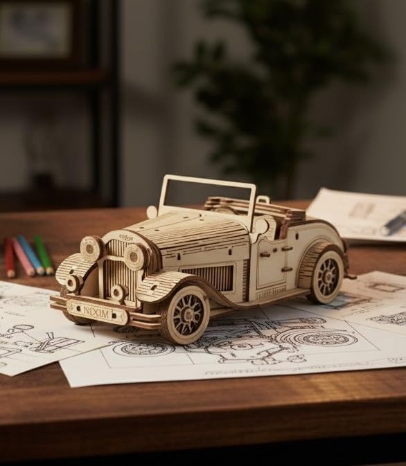3D Wooden Vintage Car Puzzle DIY Model Kit Opening Doors 150PCS Adult - Kwikley