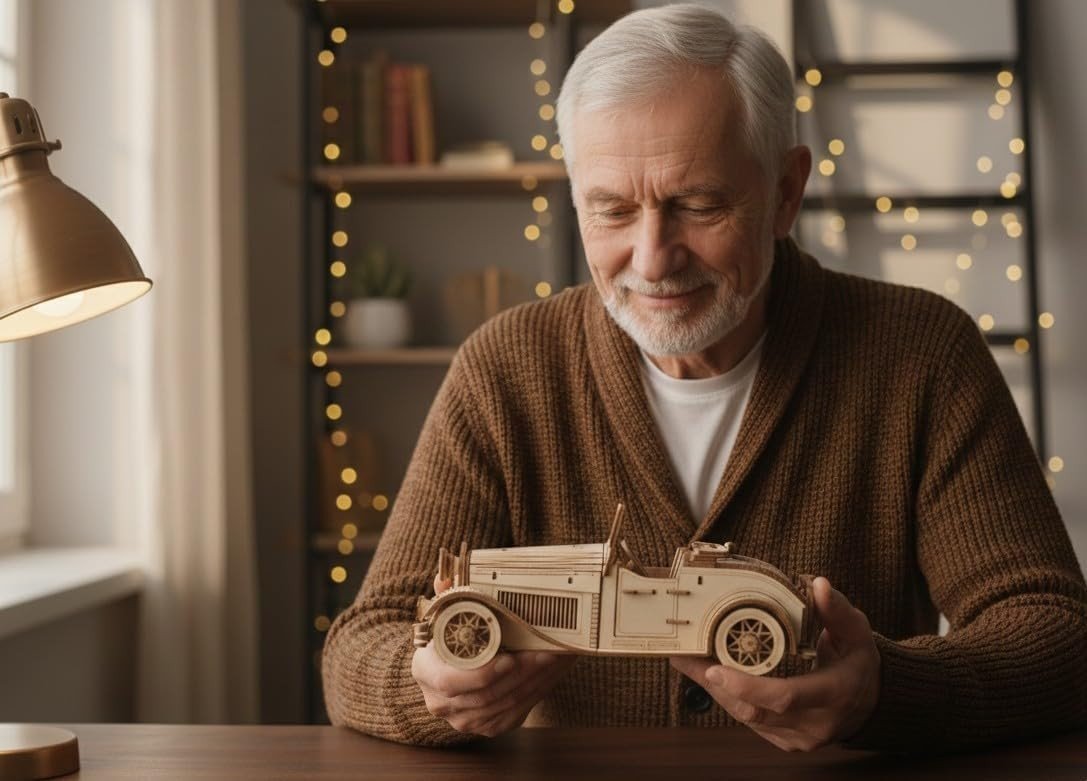 3D Wooden Vintage Car Puzzle DIY Model Kit Opening Doors 150PCS Adult - Kwikley