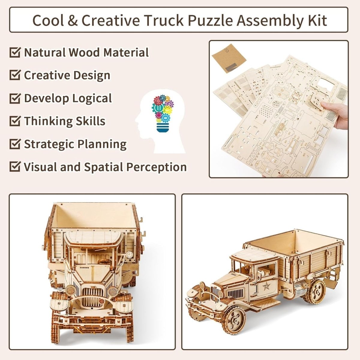 3D Wooden Vintage Truck Puzzle DIY Mechanical Model Kit 264PCS Adult - Kwikley