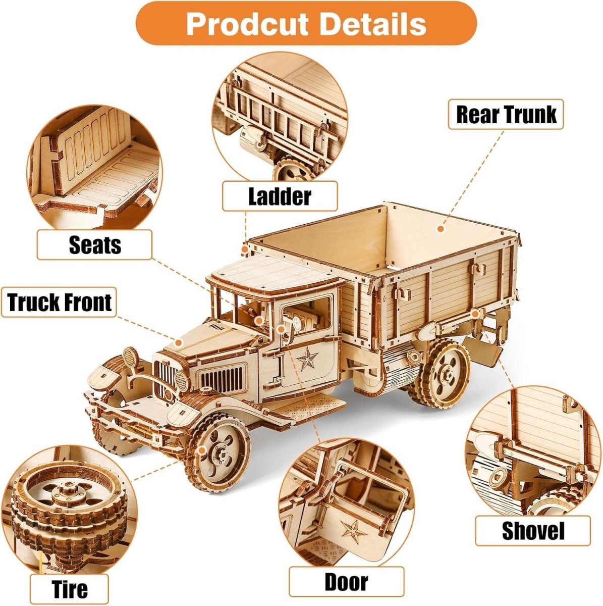 3D Wooden Vintage Truck Puzzle DIY Mechanical Model Kit 264PCS Adult - Kwikley