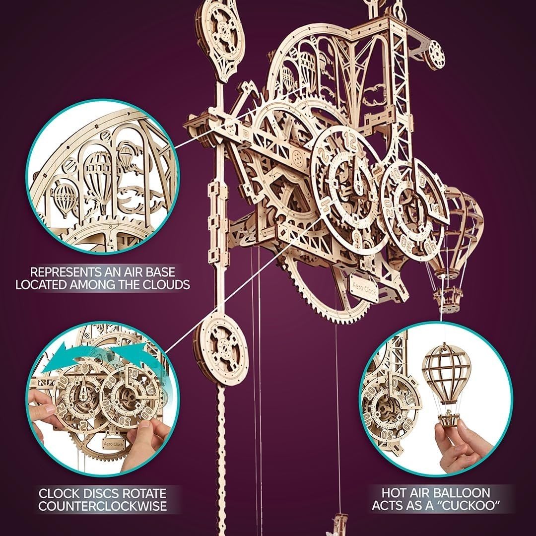 3D Wooden Wall Clock Puzzle DIY Mechanical Gravity Powered Model Kit - Kwikley