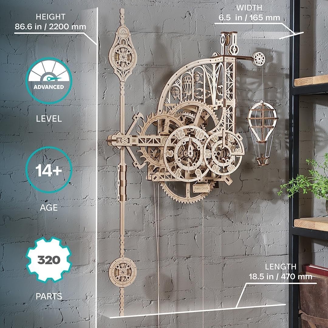 3D Wooden Wall Clock Puzzle DIY Mechanical Gravity Powered Model Kit - Kwikley