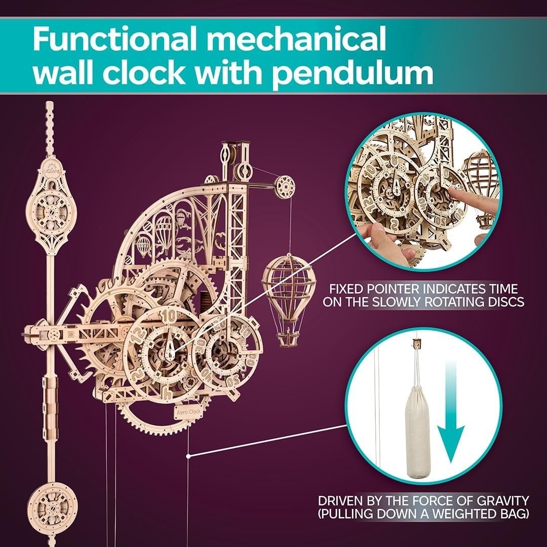 3D Wooden Wall Clock Puzzle DIY Mechanical Gravity Powered Model Kit - Kwikley
