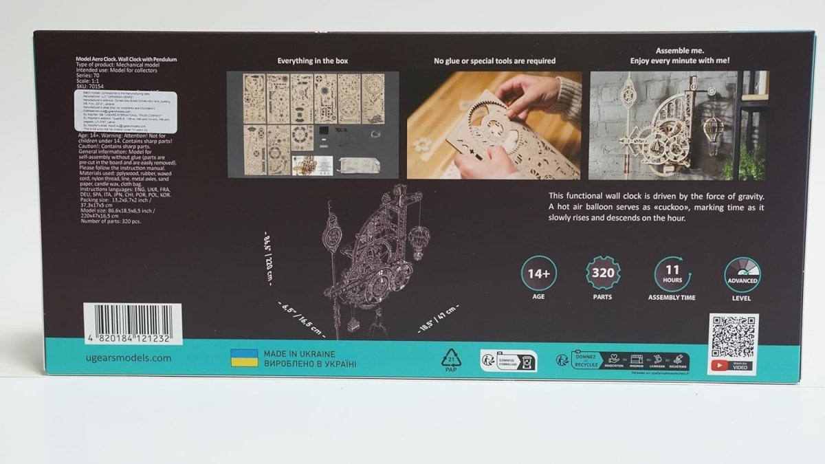 3D Wooden Wall Clock Puzzle DIY Mechanical Gravity Powered Model Kit - Kwikley