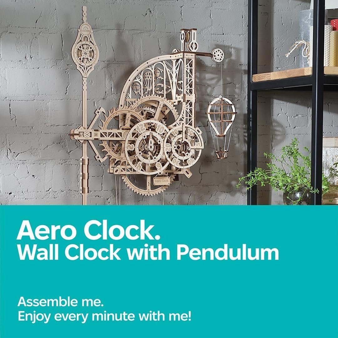 3D Wooden Wall Clock Puzzle DIY Mechanical Gravity Powered Model Kit - Kwikley