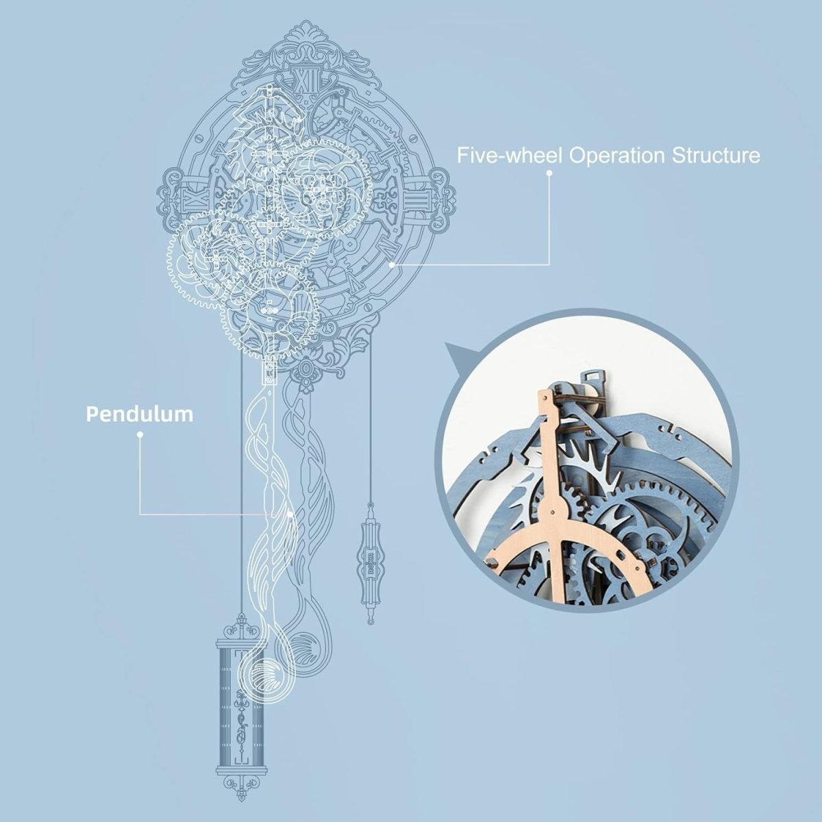 3D Wooden Wall Clock Puzzle DIY Mechanical Pendulum Model Kit Decor - Kwikley