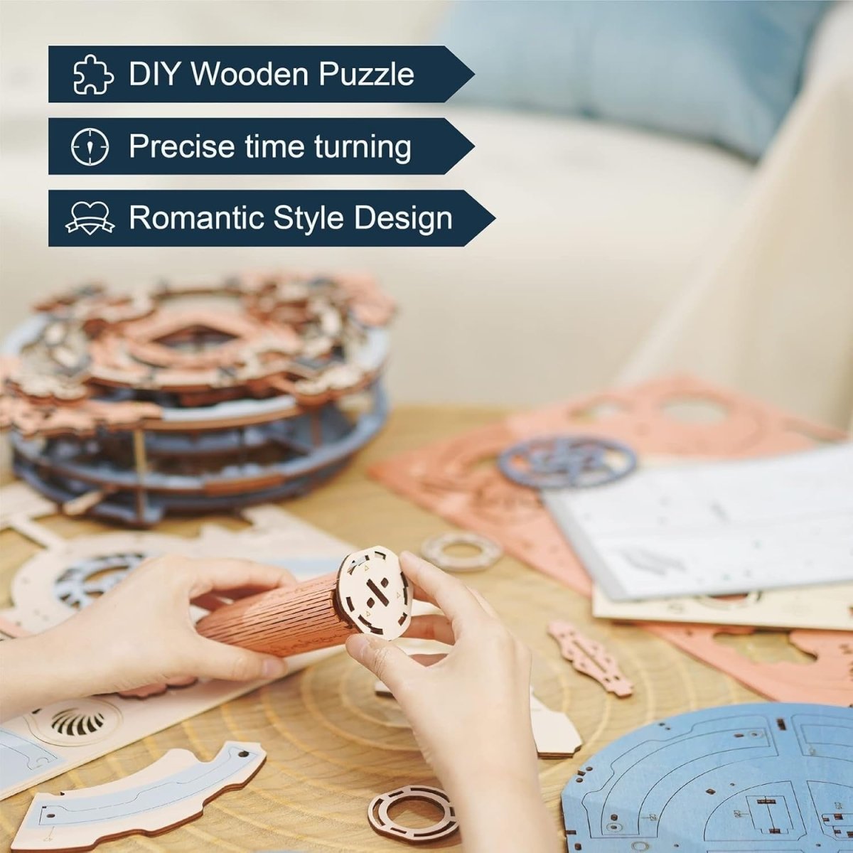 3D Wooden Wall Clock Puzzle DIY Mechanical Pendulum Model Kit Decor - Kwikley