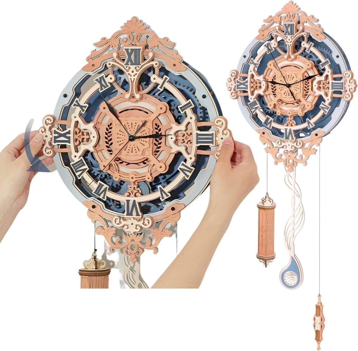 3D Wooden Wall Clock Puzzle DIY Mechanical Pendulum Model Kit Decor - Kwikley
