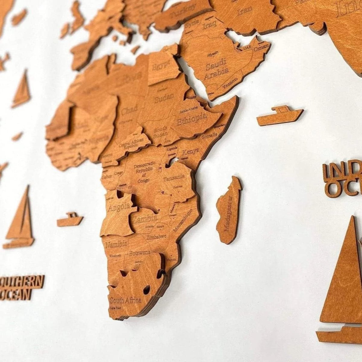 3D Wooden World Map Wall Art Large Walnut Travel Home Office Decor - Kwikley