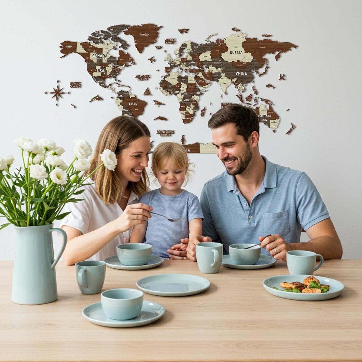 3D Wooden World Map Wall Art Multilayer Travel Decor - Kwikley
