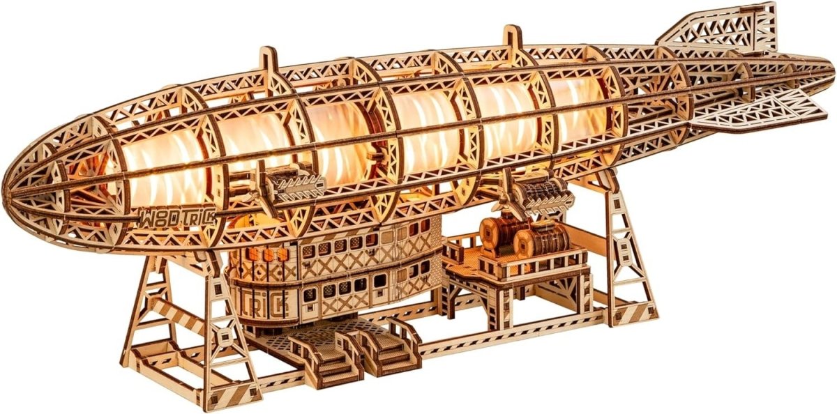 3D Wooden Zeppelin Puzzle LED Airship Model Kit DIY Lamp 487PCS Adult - Kwikley