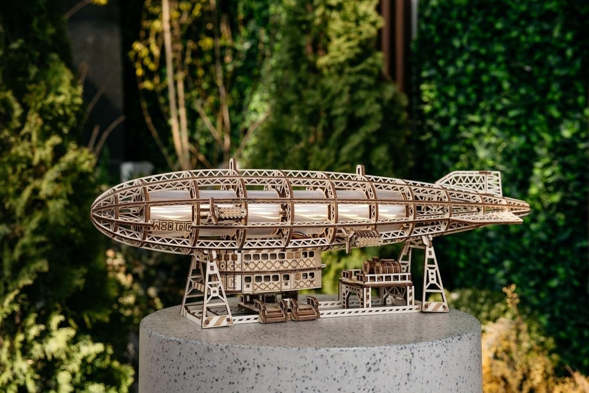 3D Wooden Zeppelin Puzzle LED Airship Model Kit DIY Lamp 487PCS Adult - Kwikley