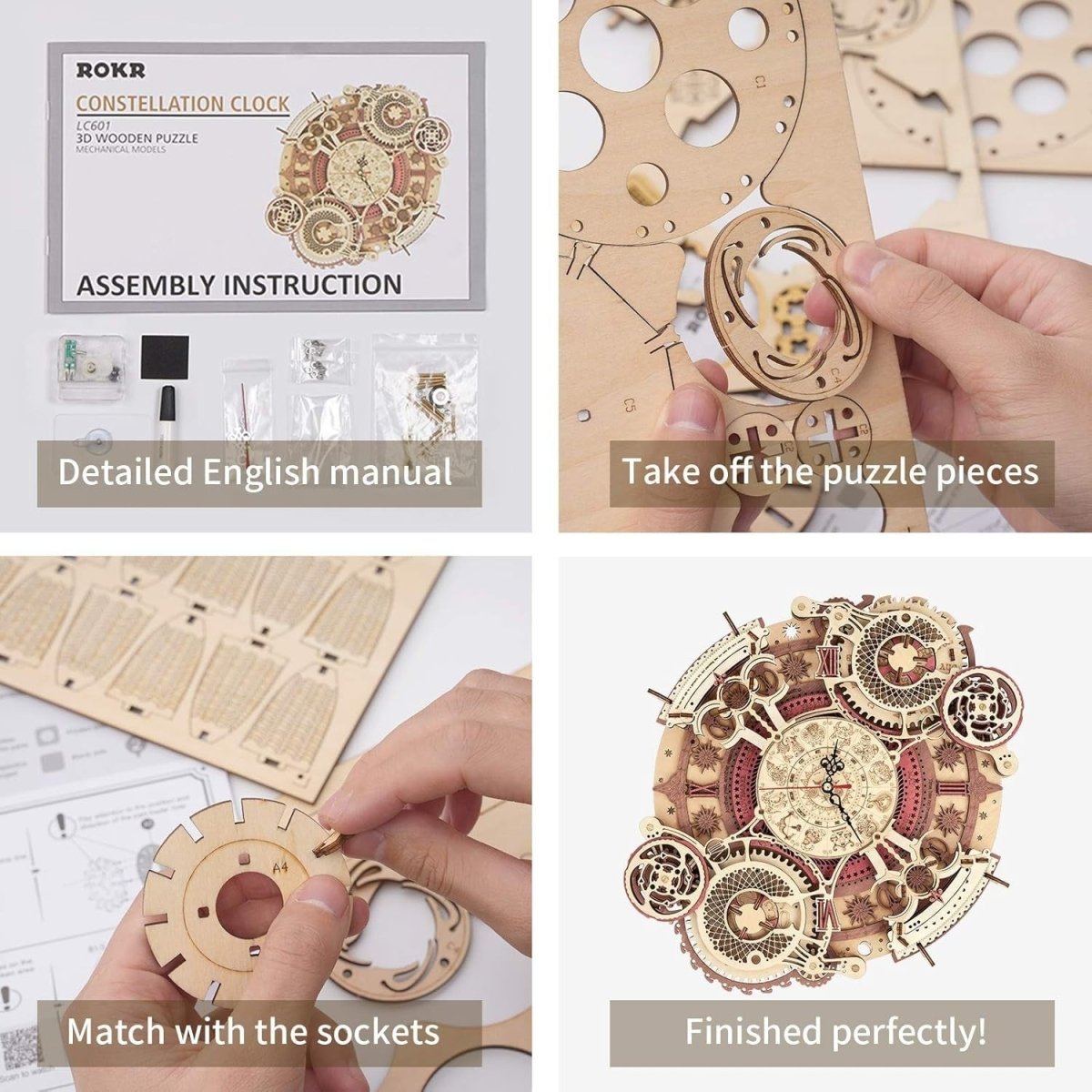 3D Wooden Zodiac Wall Clock Puzzle DIY Working Clock Model Kit Gift - Kwikley