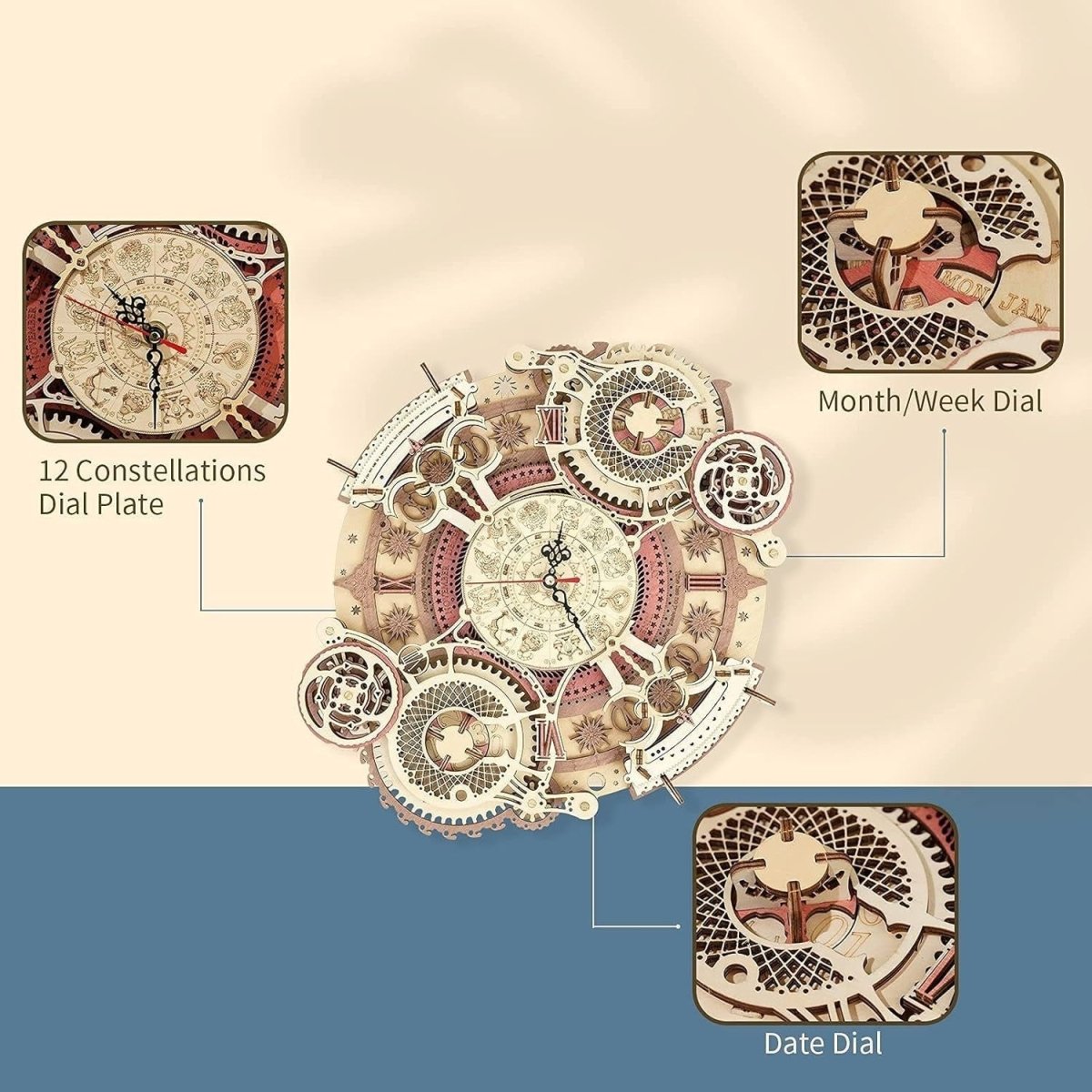 3D Wooden Zodiac Wall Clock Puzzle DIY Working Clock Model Kit Gift - Kwikley