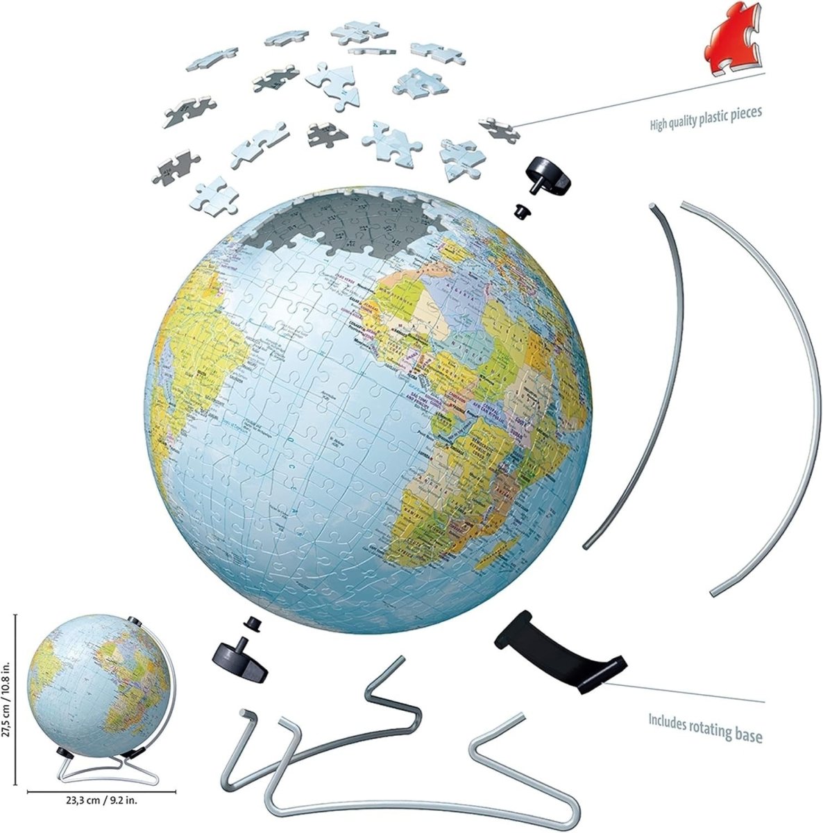 3D World Globe Puzzle 540 Piece Educational Jigsaw Kids Adults Gift - Kwikley