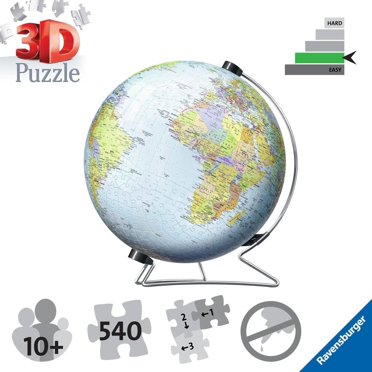 3D World Globe Puzzle 540 Piece Educational Jigsaw Kids Adults Gift - Kwikley