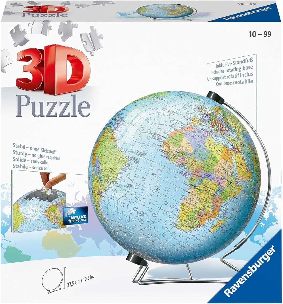 3D World Globe Puzzle 540 Piece Educational Jigsaw Kids Adults Gift - Kwikley