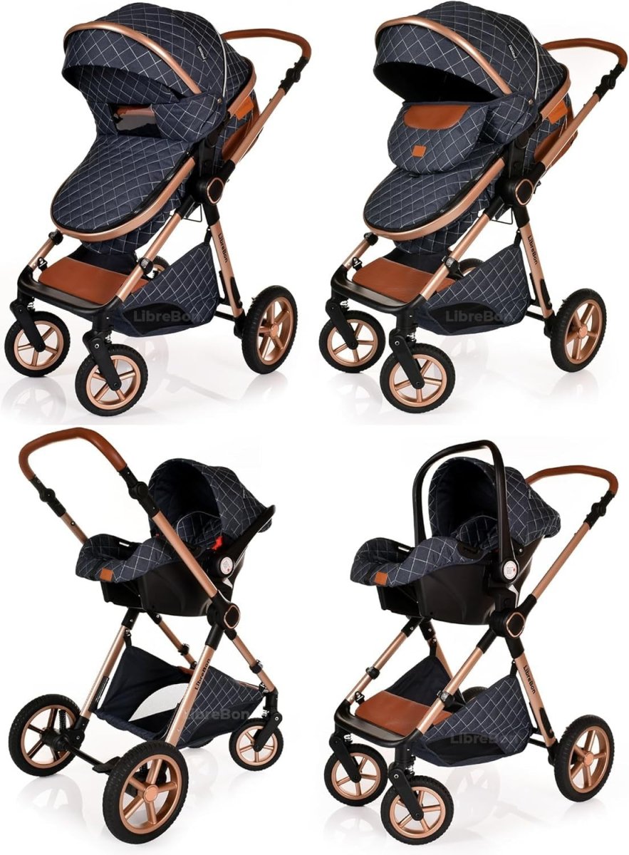 3in1 Baby Pram Travel System Pushchair Car Seat Foldable Denim Blue - Kwikley