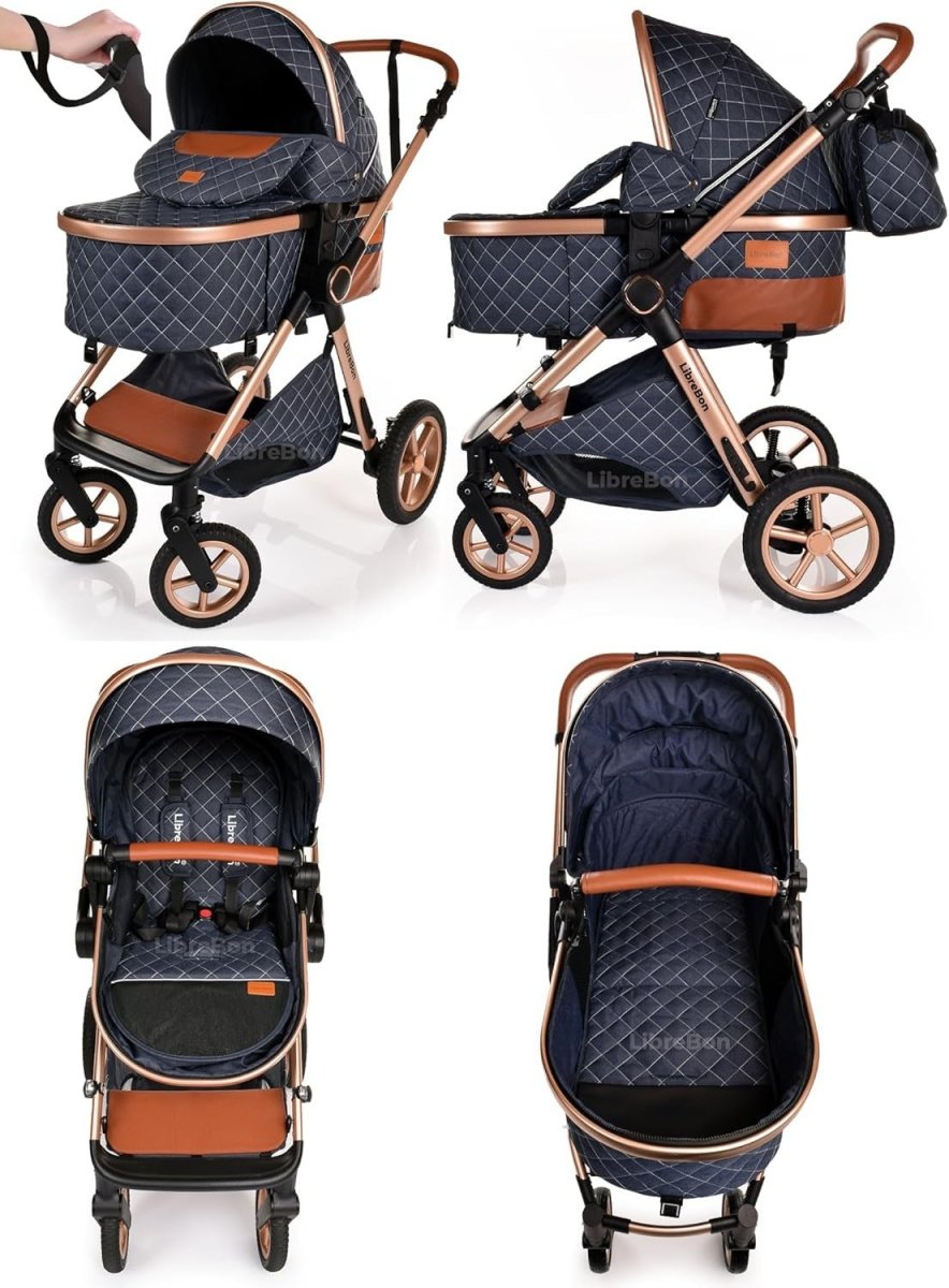 3in1 Baby Pram Travel System Pushchair Car Seat Foldable Denim Blue - Kwikley
