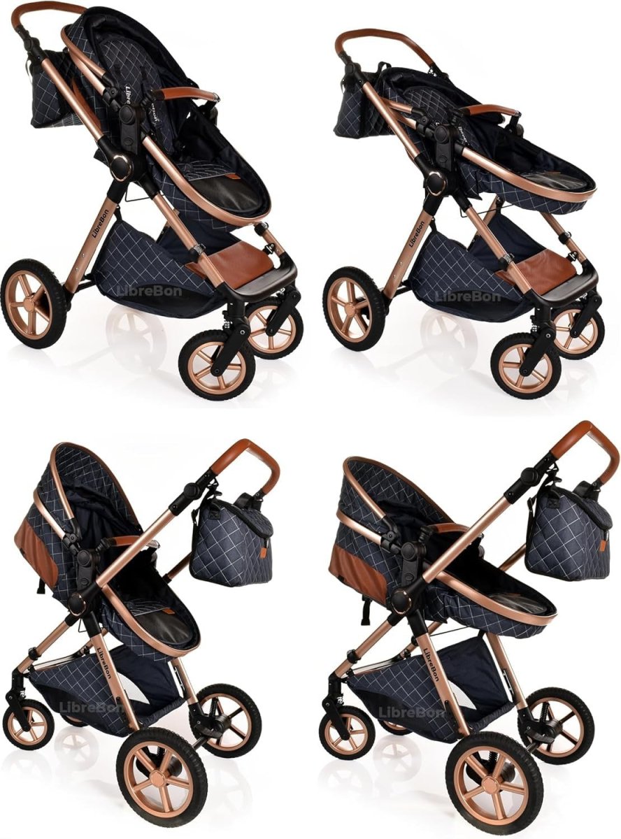 3in1 Baby Pram Travel System Pushchair Car Seat Foldable Denim Blue - Kwikley