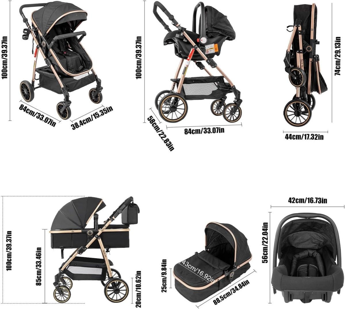 3in1 Baby Stroller Travel System High Landscape Pushchair Reversible Seat Khaki - Kwikley