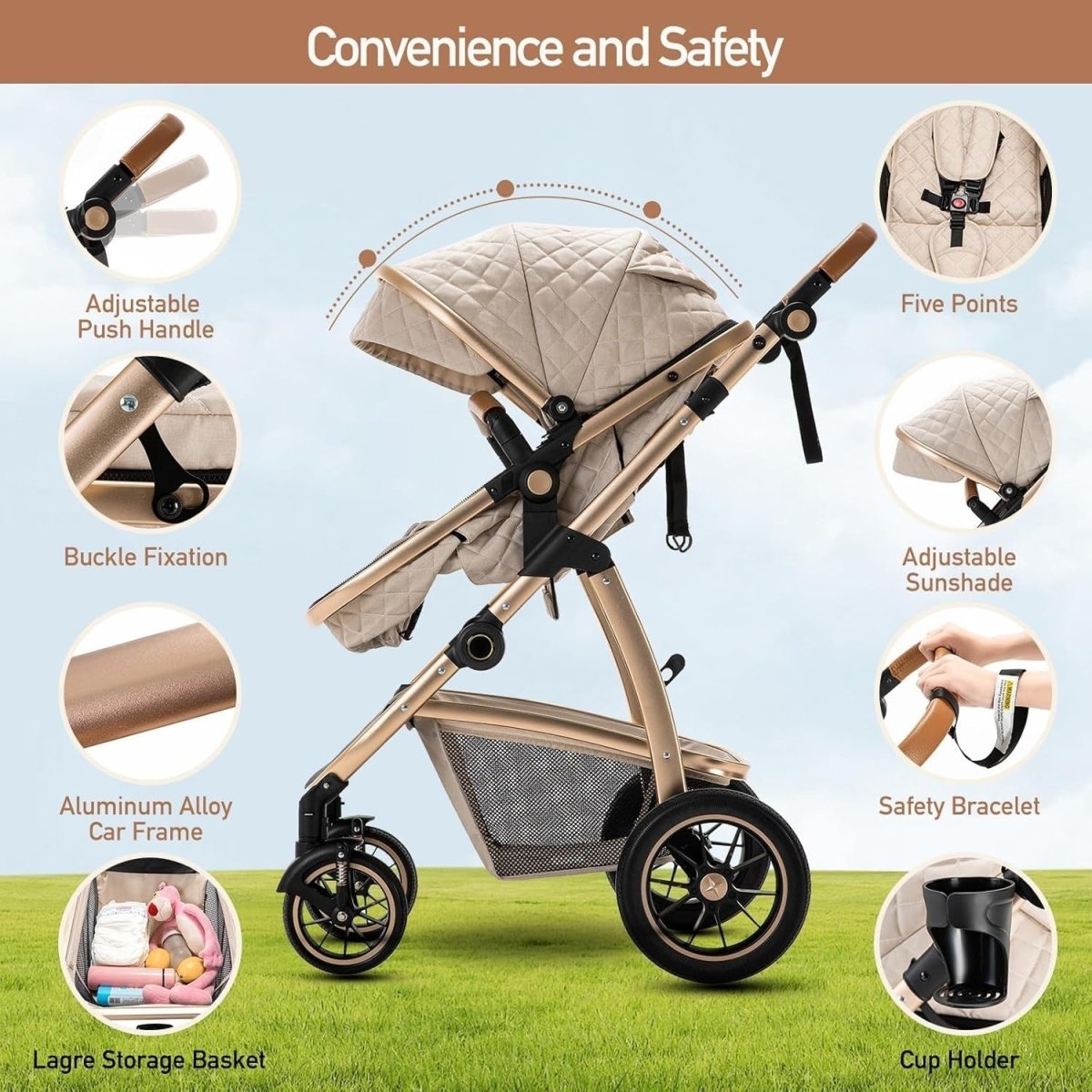 3in1 Baby Stroller Travel System Pram Pushchair Car Seat Compact - Kwikley
