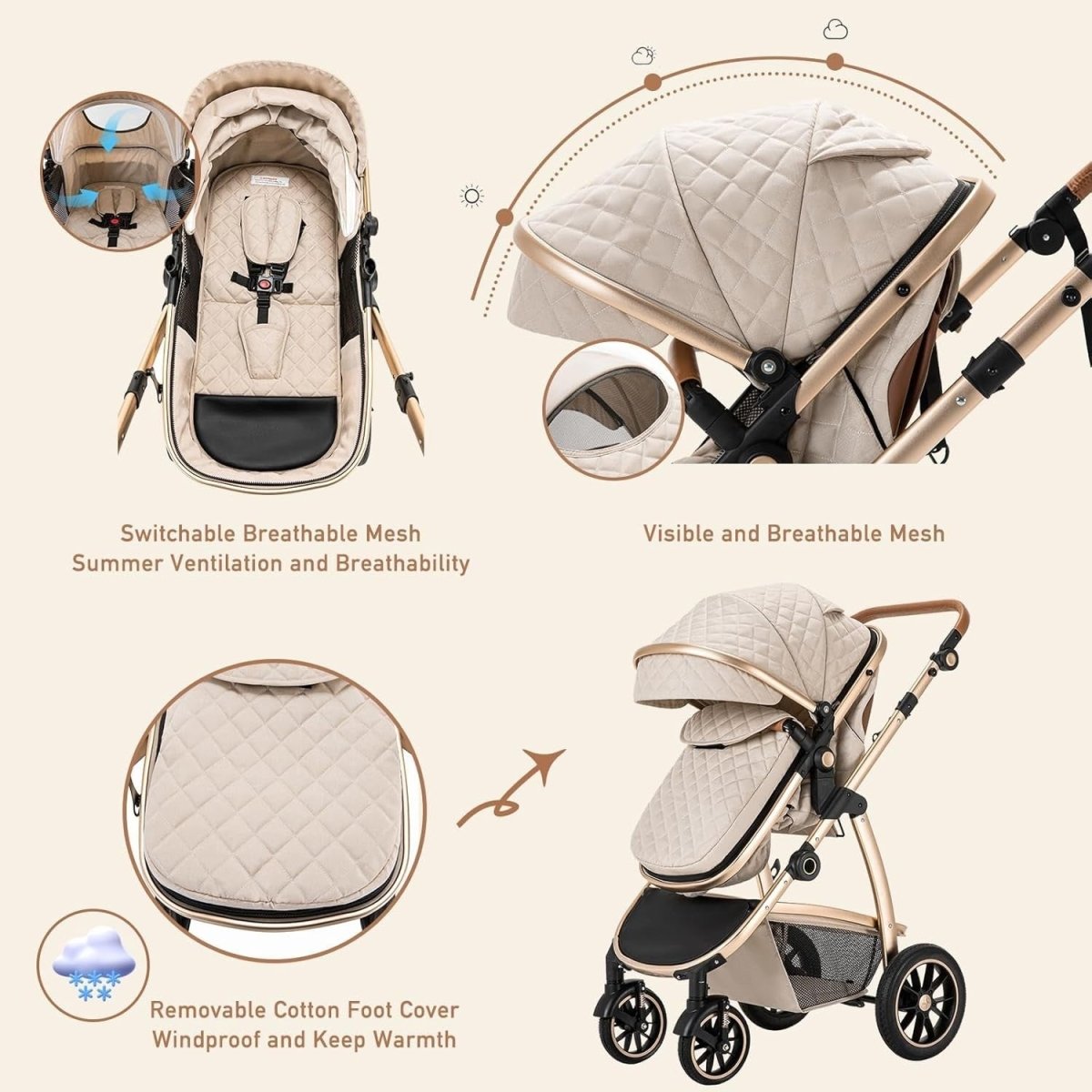 3in1 Baby Stroller Travel System Pram Pushchair Car Seat Compact - Kwikley