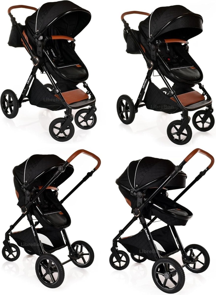 3in1 Baby Travel System Pram Pushchair Car Seat Foldable Black - Kwikley