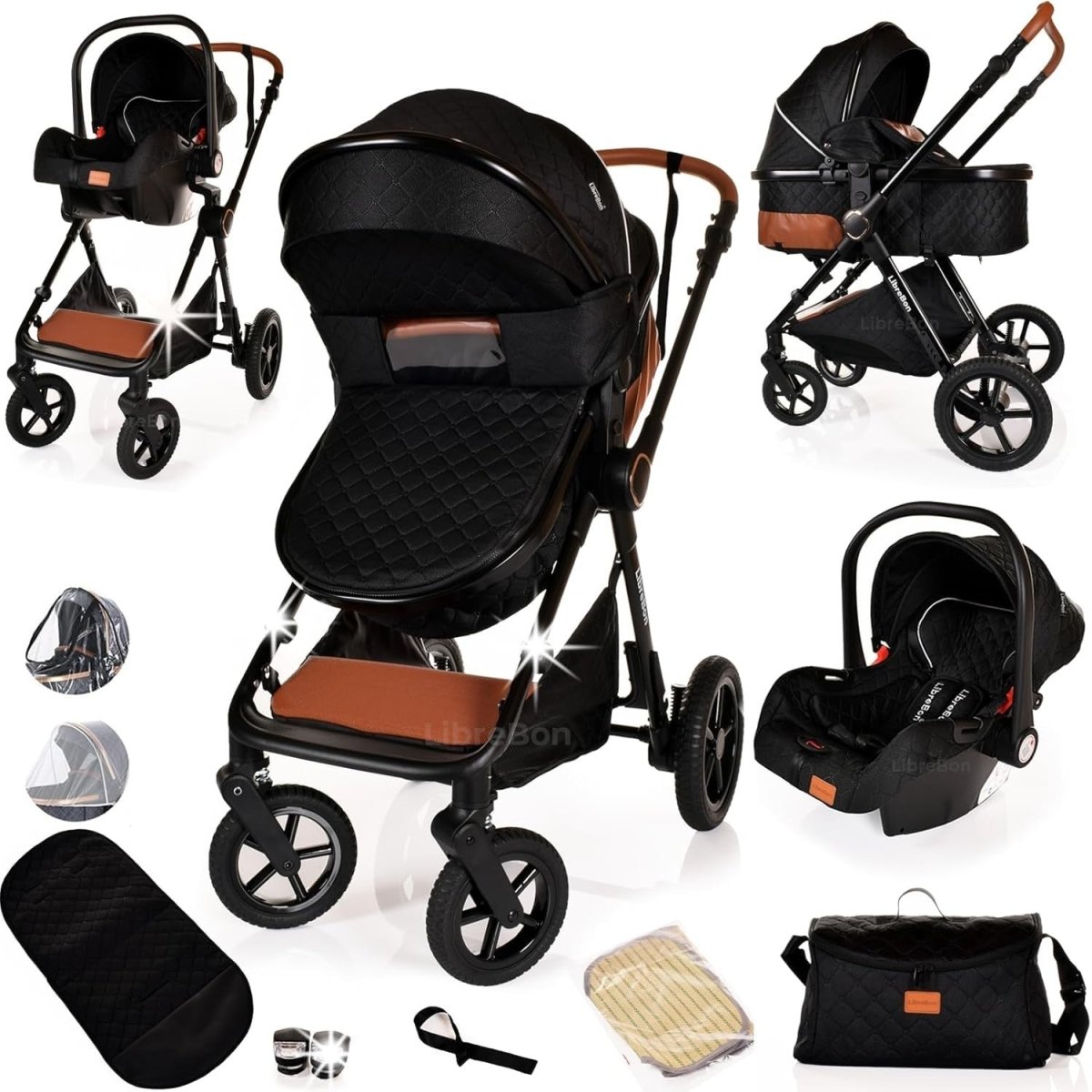 3in1 Baby Travel System Pram Pushchair Car Seat Foldable Black - Kwikley