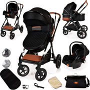 3in1 Baby Travel System Pram Pushchair Car Seat Foldable Black - Kwikley
