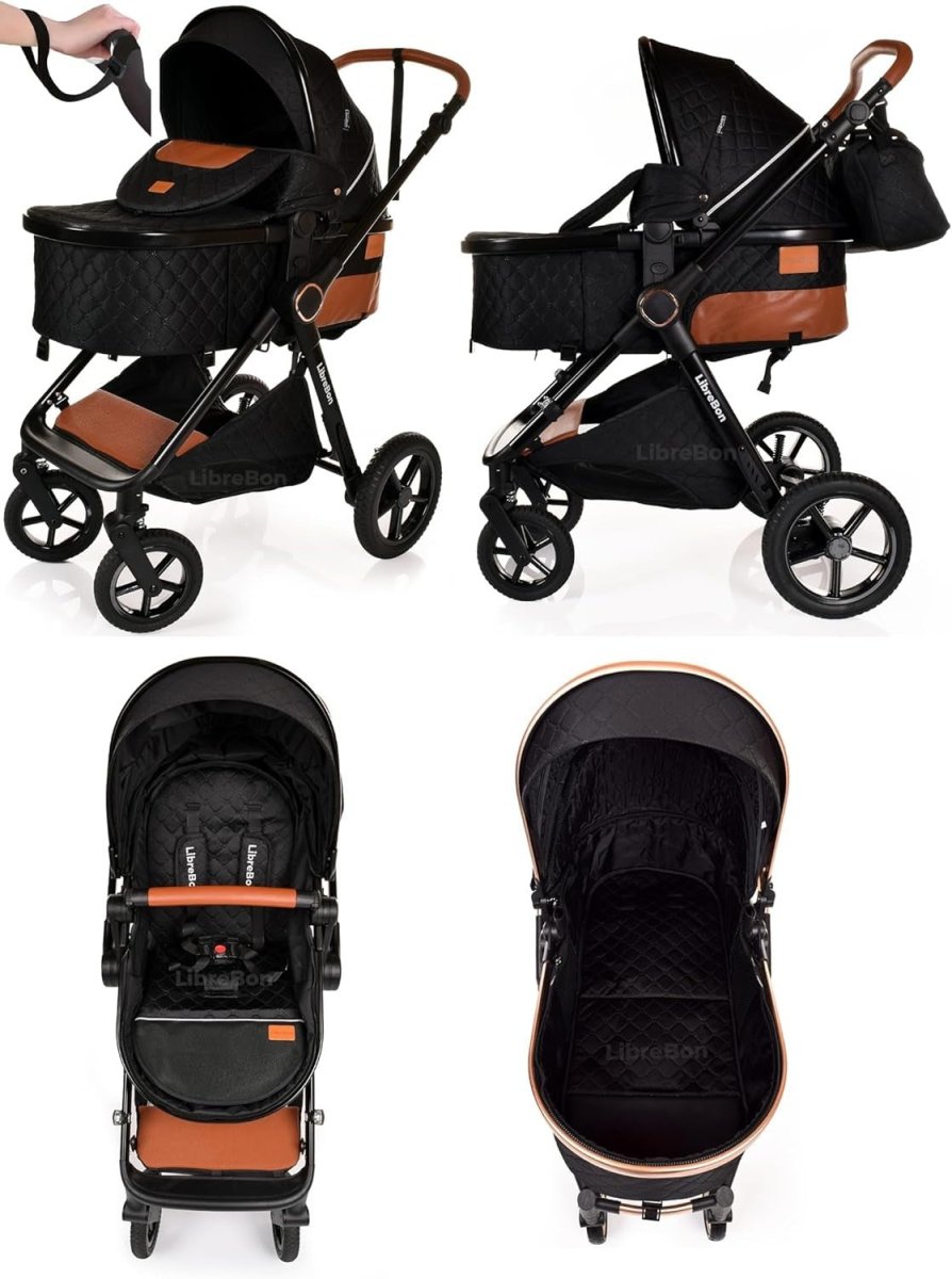 3in1 Baby Travel System Pram Pushchair Car Seat Foldable Black - Kwikley
