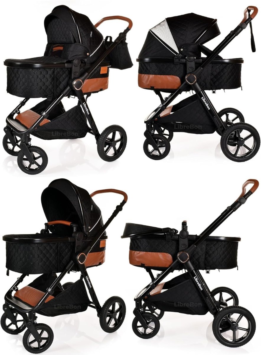 3in1 Baby Travel System Pram Pushchair Car Seat Foldable Black - Kwikley